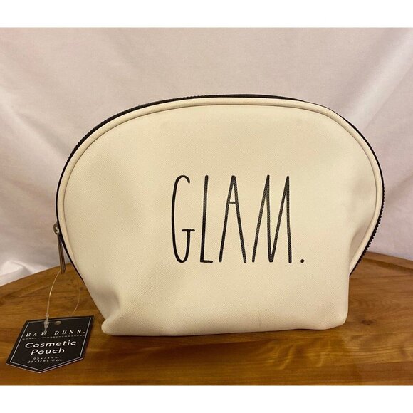 Rae Dunn "GLAM" Makeup/Cosmetic Bag/Pouch "GLAM" Wkhite with Black LL. New! - Picture 1 of 4